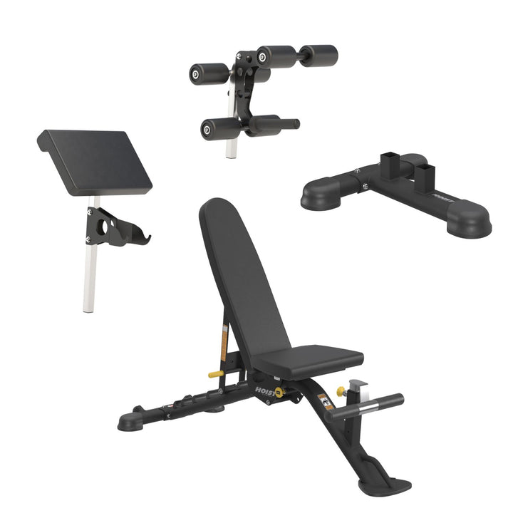7 position FID bench multiple configurations showing adjustable positions and attachments for versatile workouts