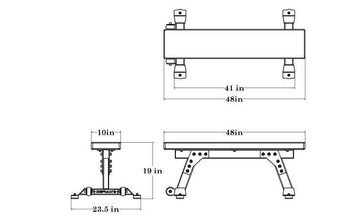 Dimension drawing of the Defiant Strength flat utility weight bench