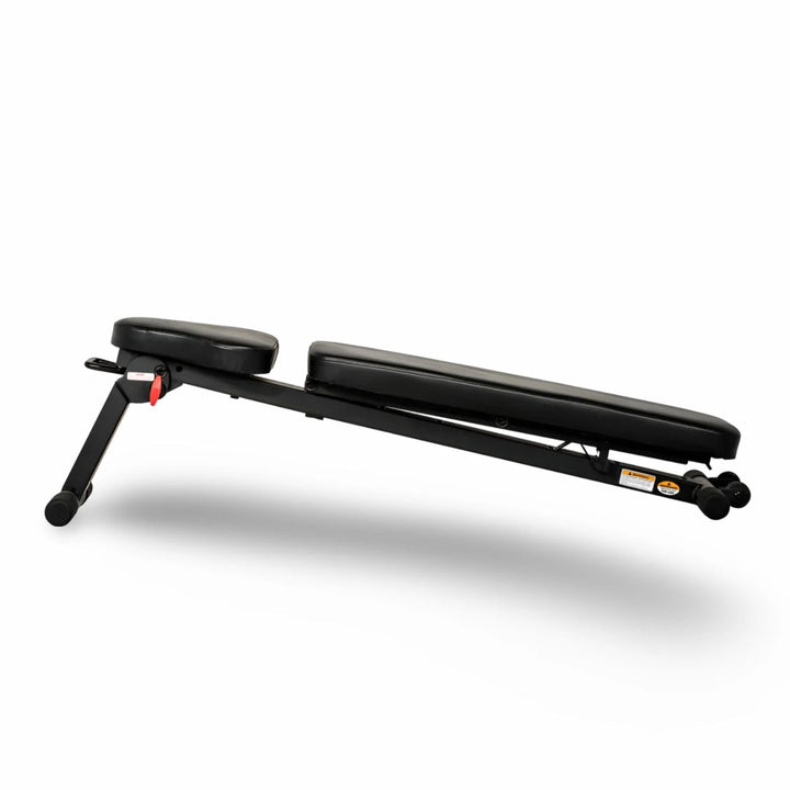 Folding adjustable bench decline setting for core and lower chest exercises in versatile home workouts