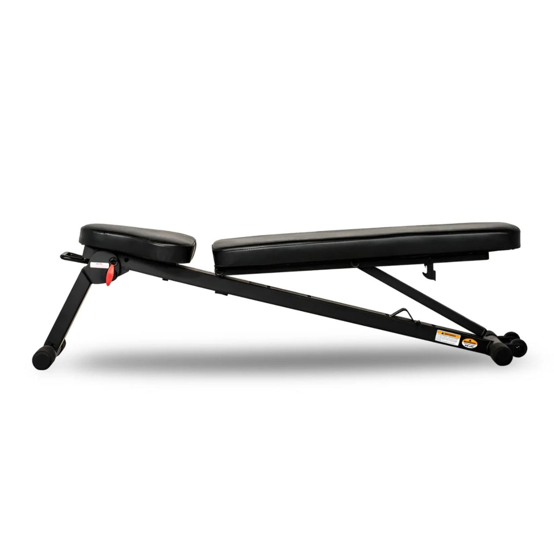 Folding adjustable bench flat position for stable strength training and dumbbell exercises in home gym setup