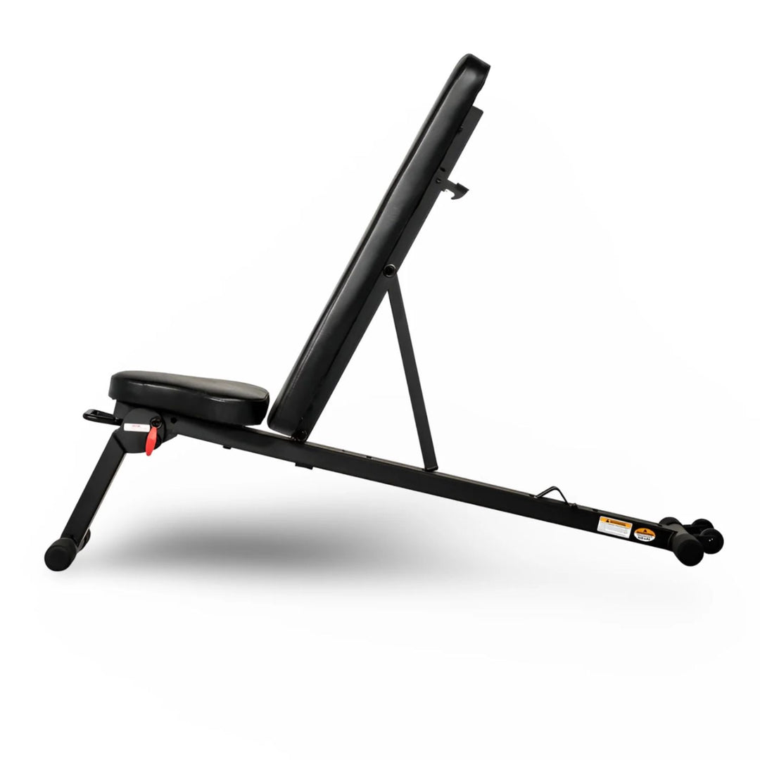 Folding adjustable bench upright incline setting for upper body exercises in space saving home gym workouts