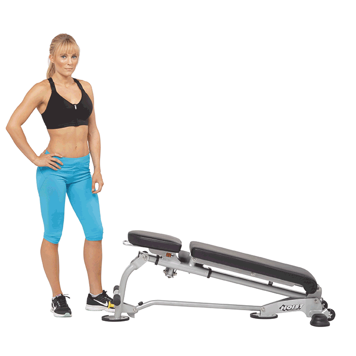 7 position folding FID bench quick fold adjustment for easy setup and storage in home workout space