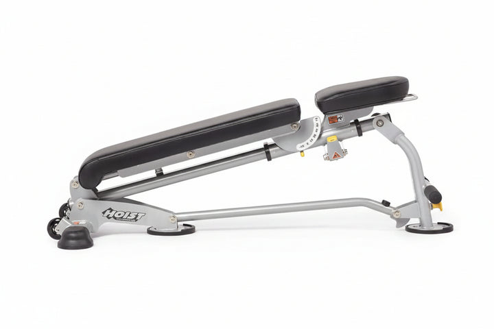 7 position folding FID bench low incline angle for controlled chest and shoulder strength training