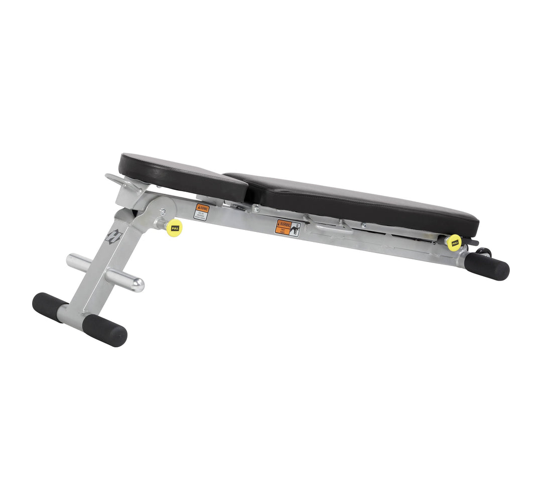 Folding multi bench flat position for stable weight training and full body strength exercises at home