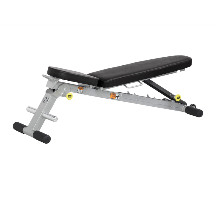 Folding multi bench low incline position for controlled strength training and dumbbell exercise routines