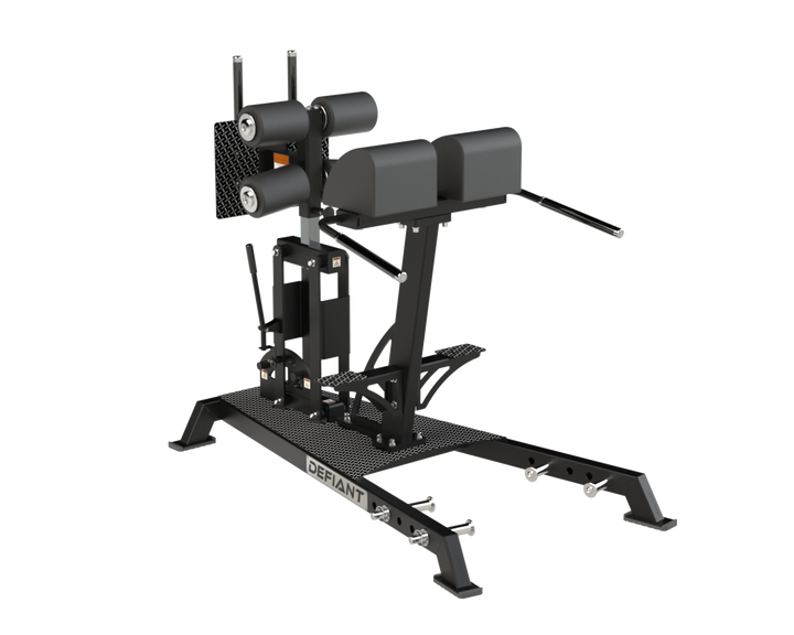 Front angled view of the Defiant Strength glute ham developer.