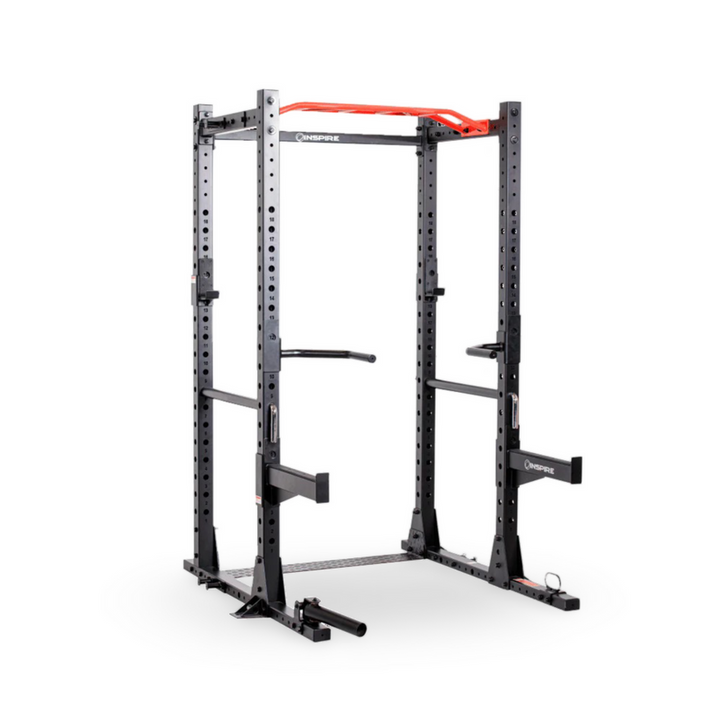full power cage with pull-up bar, safety arms, and barbell supports for squats, presses, and strength training