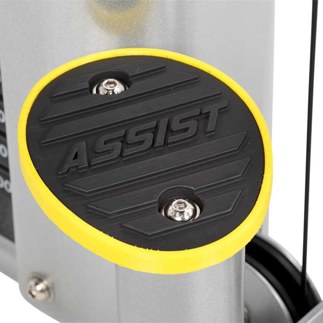 close up of assist button on functional trainer for quick and easy cable adjustment