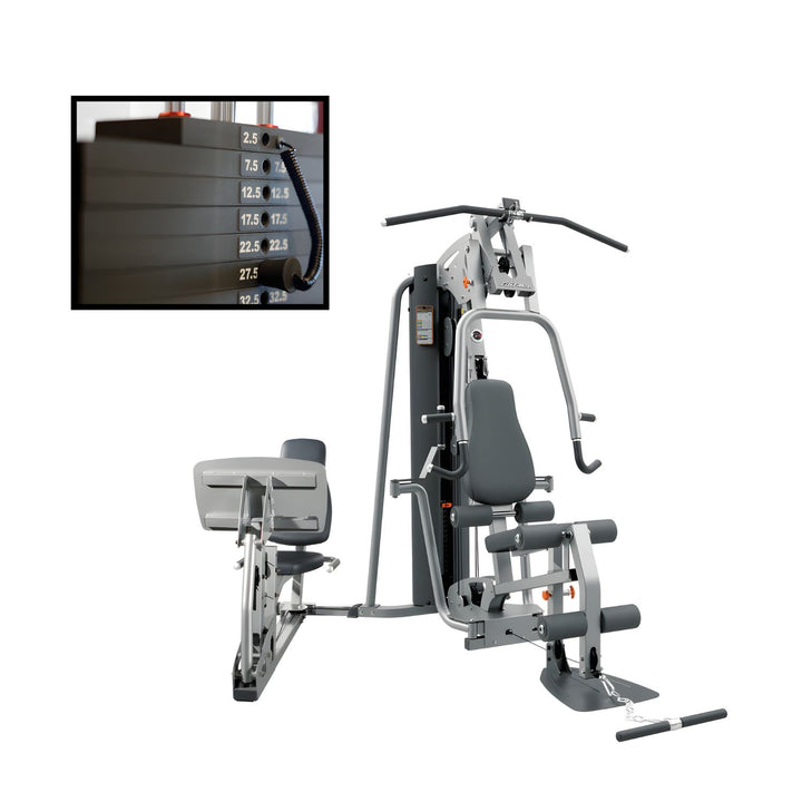 Life Fitness G4 home gym with weight stack and leg press attachment for full-body strength training at home