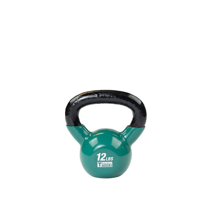 Green 12 lb kettlebell with black handle