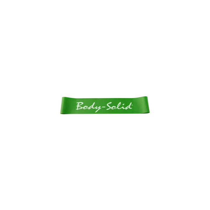Green Body-Solid Tools mini resistance band representing light resistance.