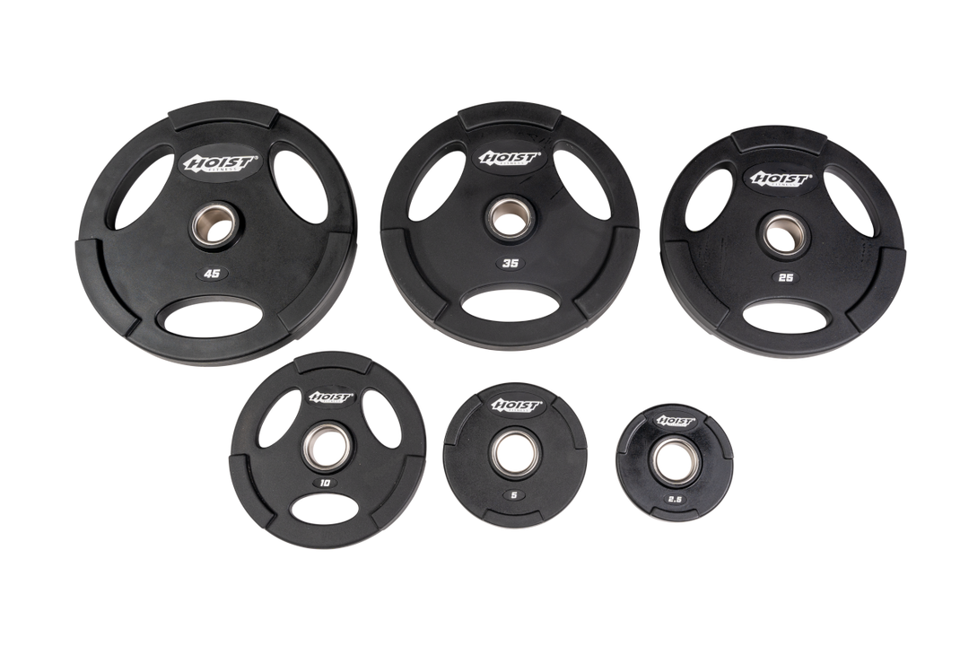 HOIST grip plates designed for strength training, Olympic lifting, and commercial gym workouts