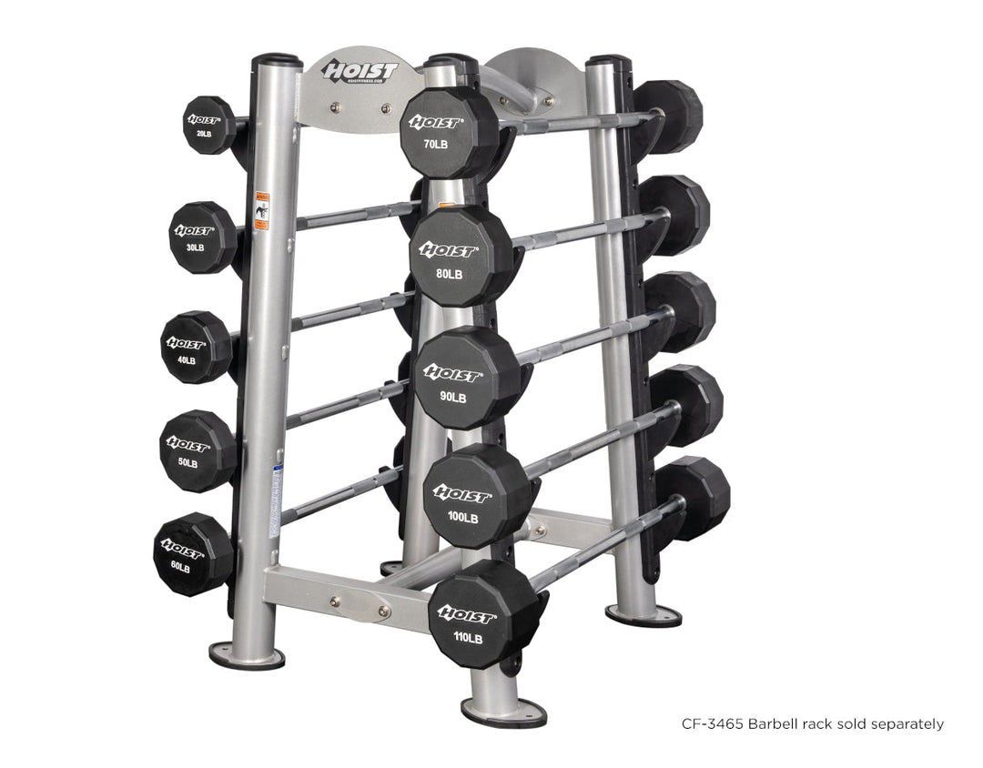 commercial-grade HOIST EZ curl bar rack providing secure and efficient storage for fixed barbells
