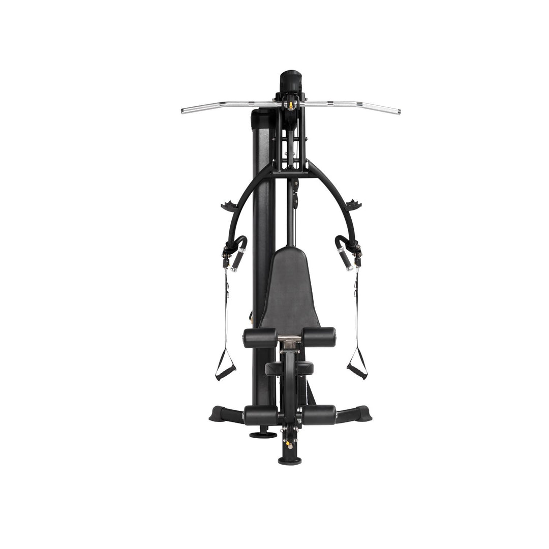HOIST Mi1 home gym front profile with integrated press arms for upper body strength training workouts