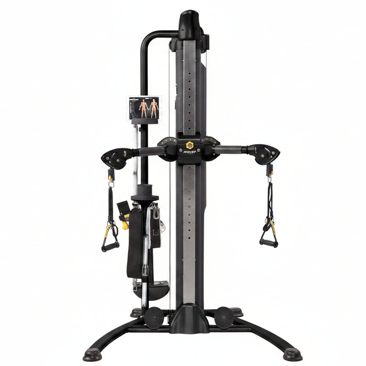 HOIST Mi5 functional trainer front profile with dual pulley columns for versatile cable strength training exercises