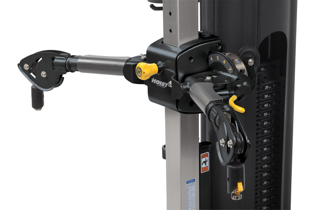 HOIST Mi5 functional trainer adjustable pulley arm close up for precise cable positioning during workouts