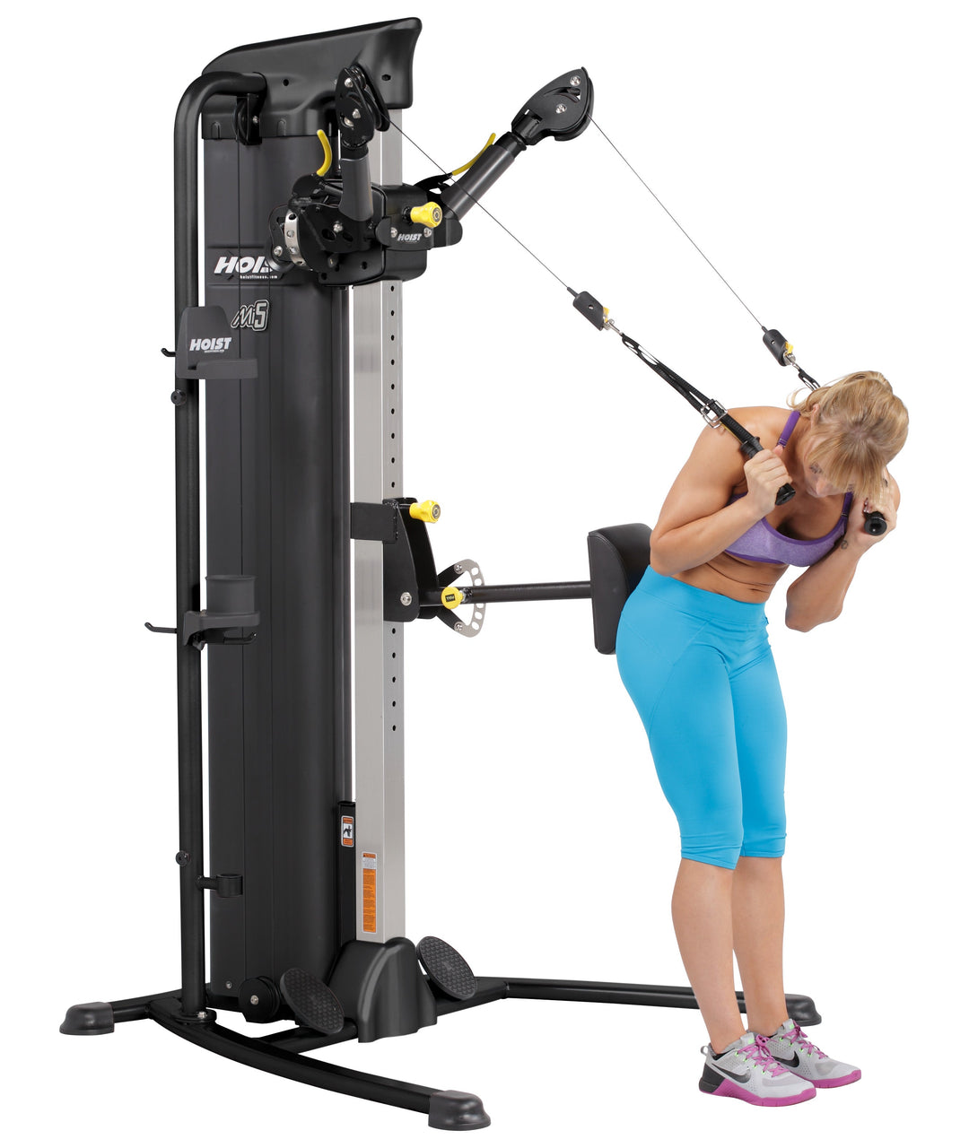 HOIST Mi5 functional trainer triceps pushdown using cable attachment for upper body strength training routine