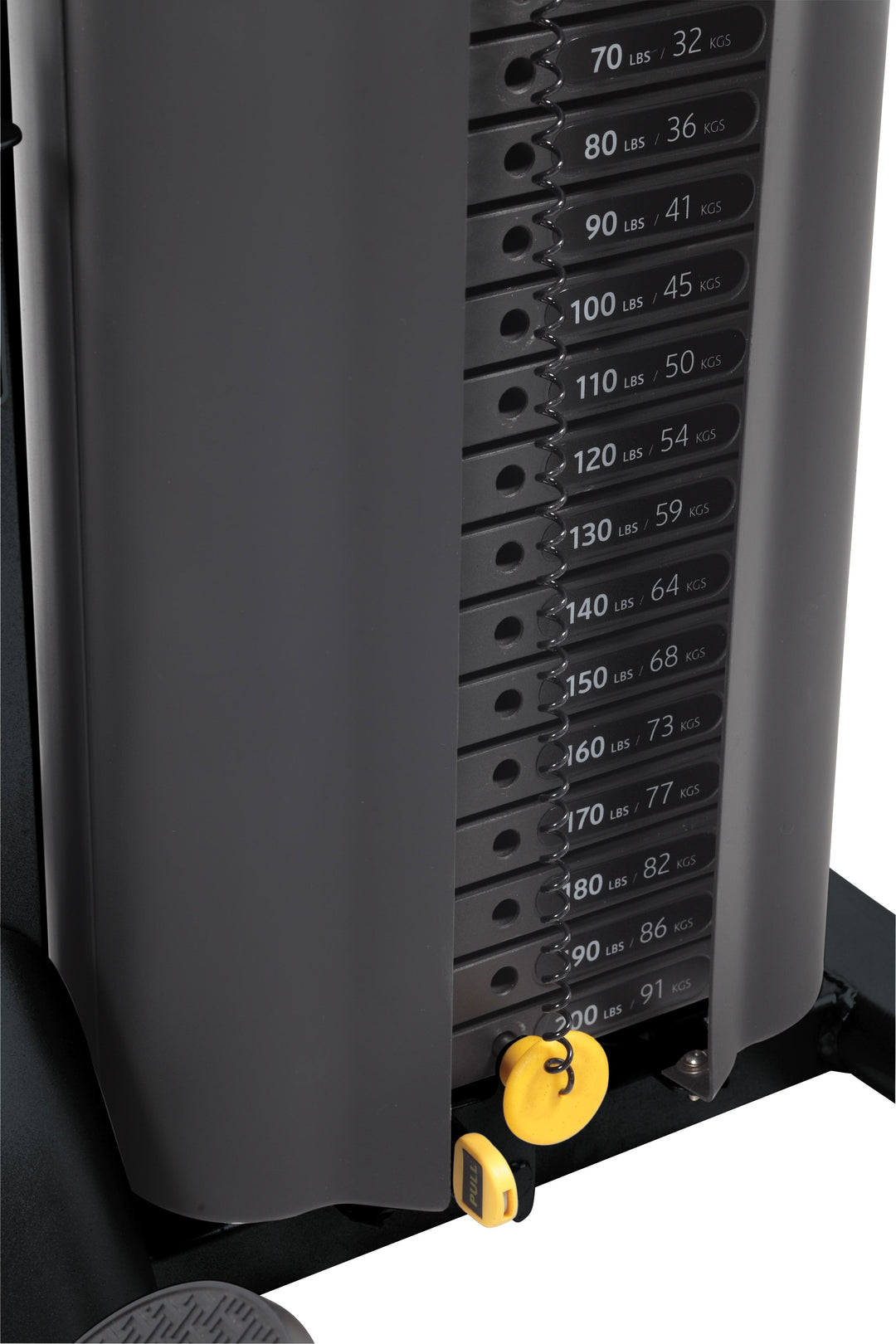 HOIST Mi5 functional trainer weight stack with selector pin for adjustable resistance in strength training