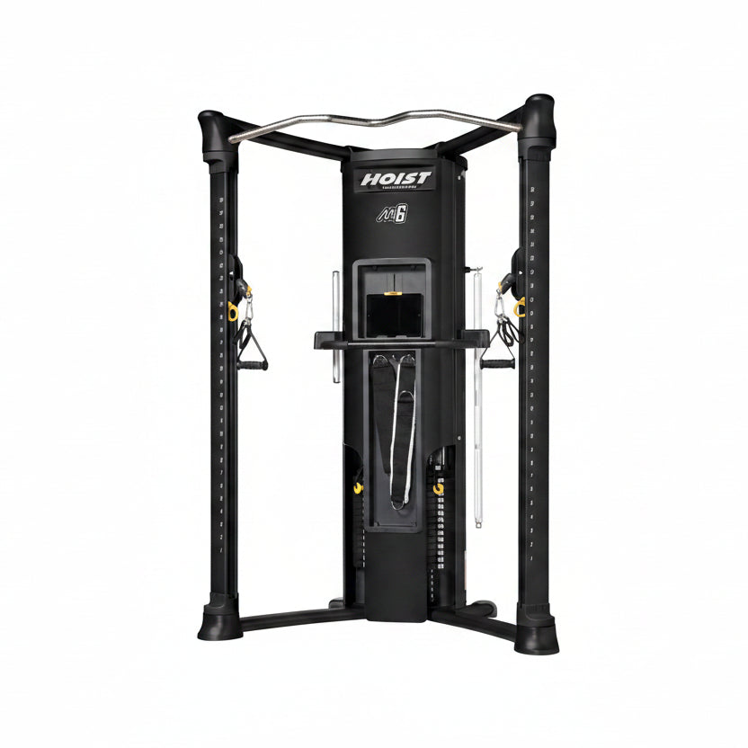 HOIST Mi6 functional trainer dual adjustable pulley system with integrated touchscreen for full body strength training