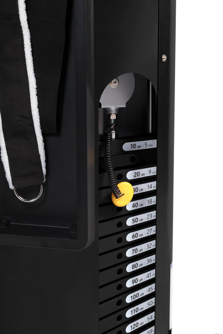 HOIST Mi6 functional trainer weight stack with selector pin for adjustable resistance during training