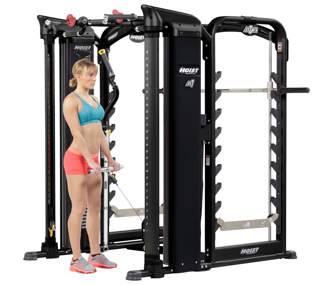 HOIST Mi7Smith functional training system cable curl for arm strength using adjustable pulley resistance
