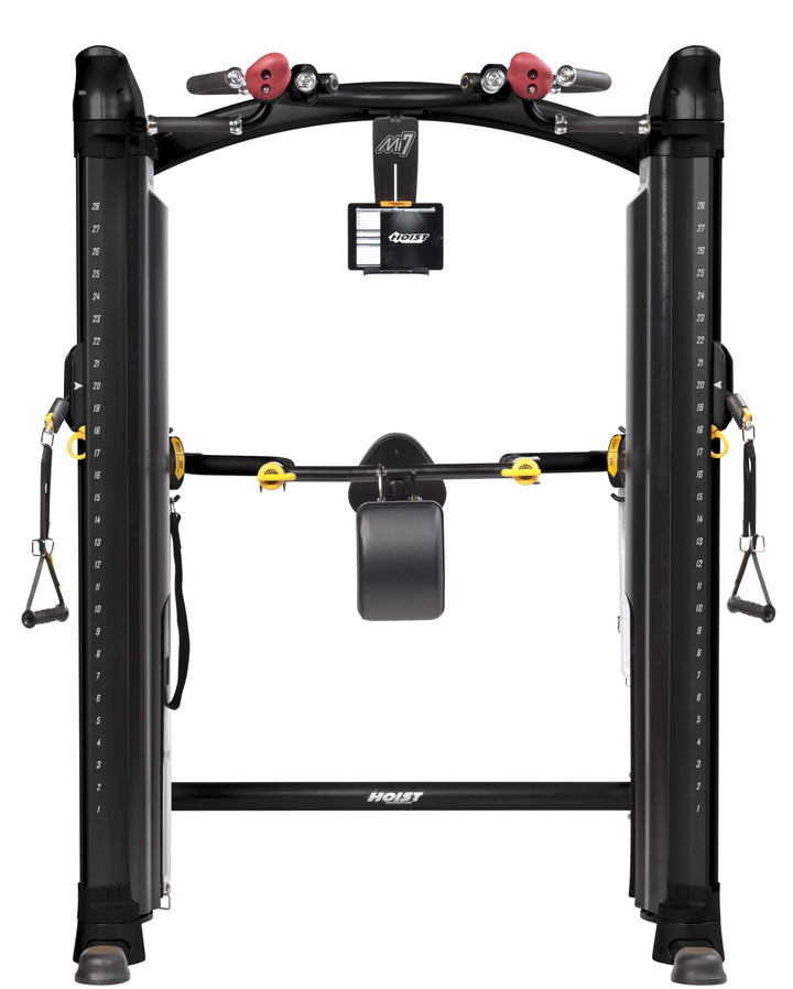 HOIST Mi7 functional trainer front view with Smith bar and cable system for complete strength training setup