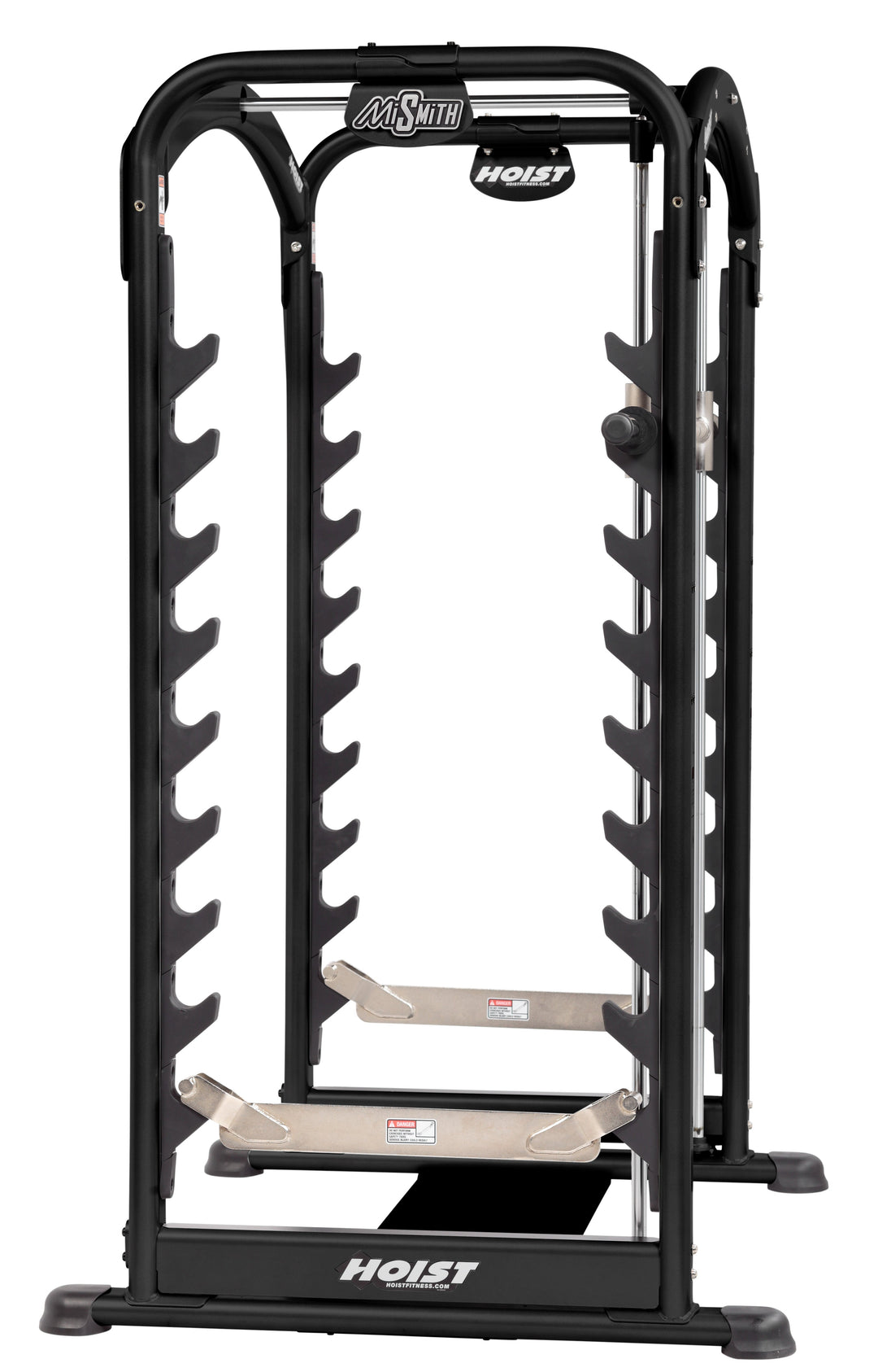 HOIST MiSmith dual action Smith machine rear view highlighting frame structure and bar track system