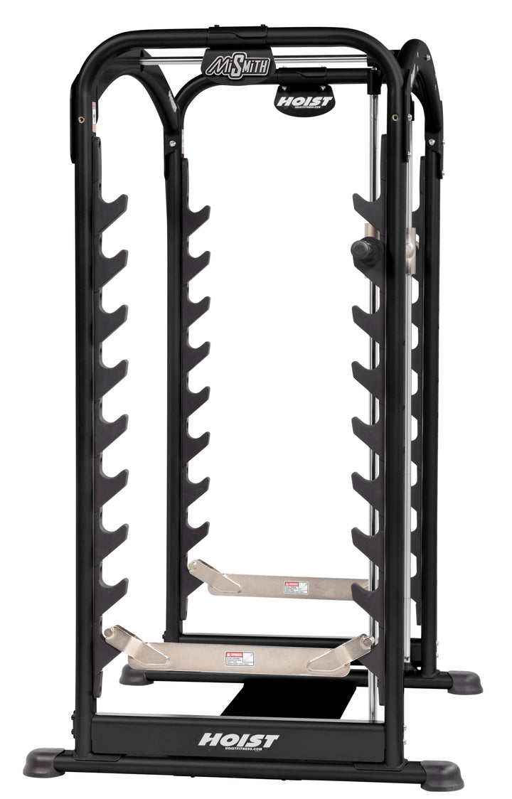 HOIST MiSmith dual action Smith machine rear view highlighting frame structure and bar track system