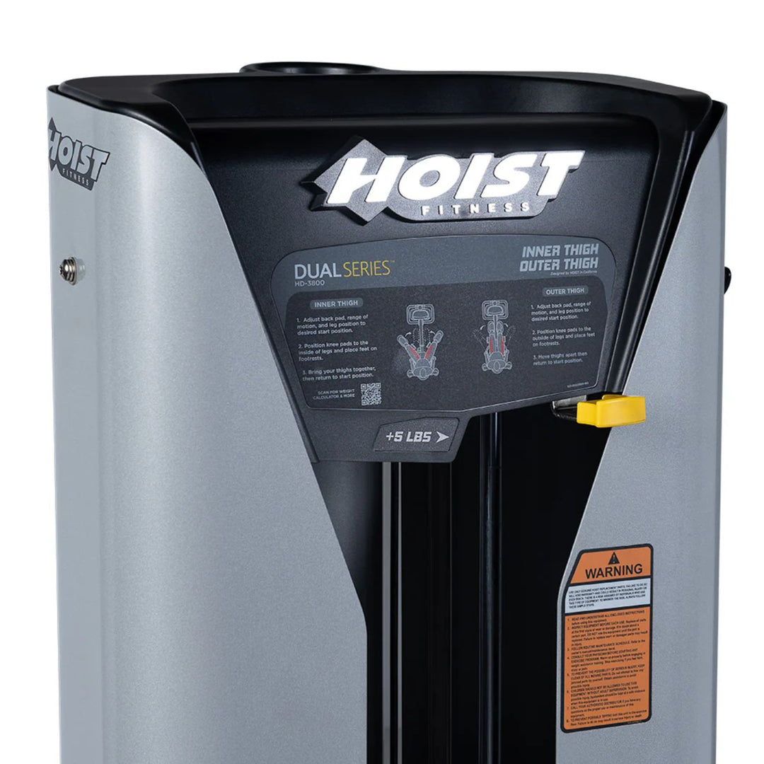 close up of HOIST instruction panel on inner outer thigh machine