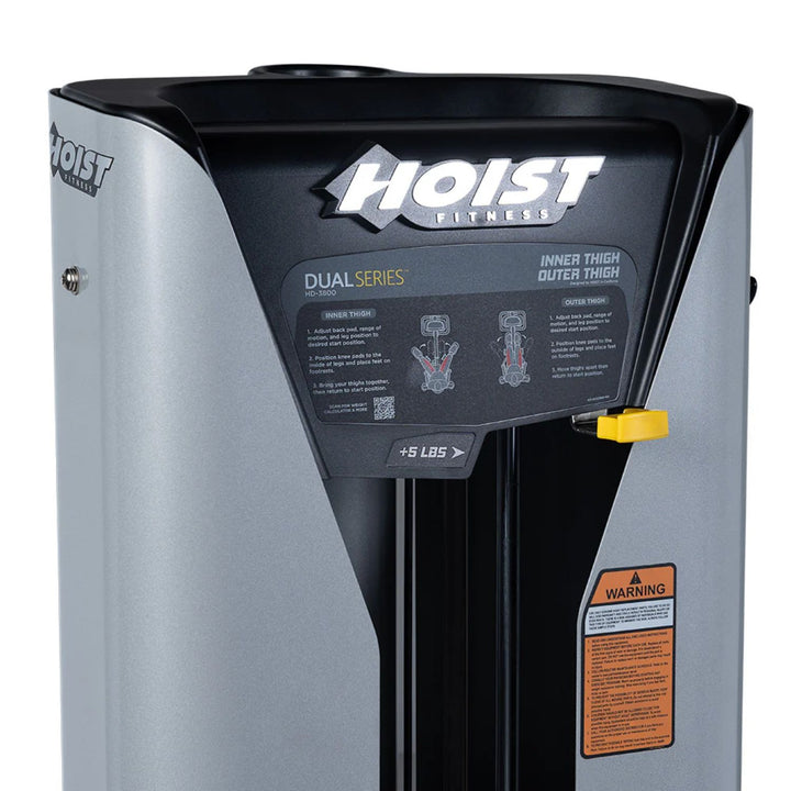 close up of HOIST instruction panel on inner outer thigh machine