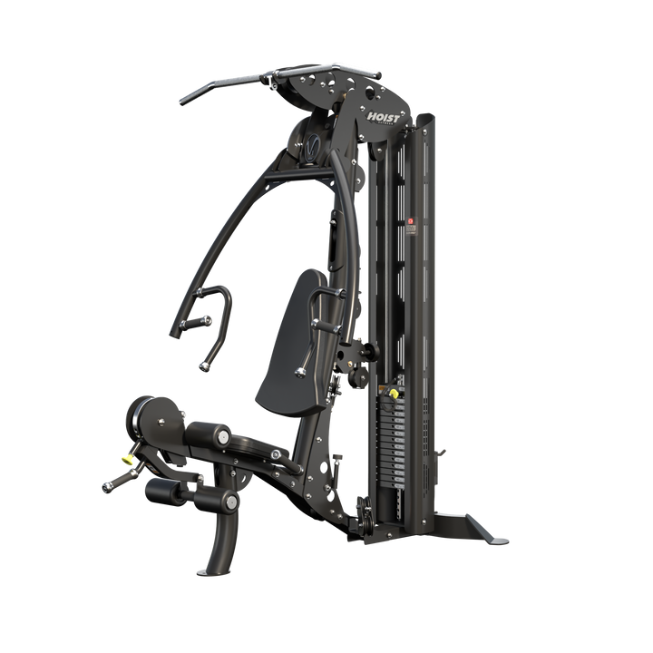 HOIST V1 Elite home gym angled view showing multi station design for versatile upper and lower body training