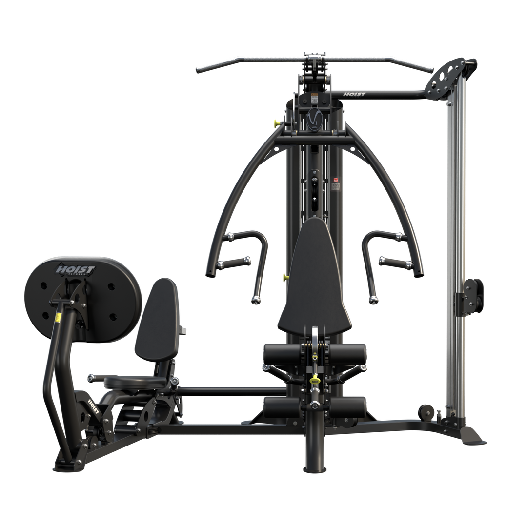 HOIST V1 Elite home gym complete system with leg press and pulley attachments for comprehensive strength training