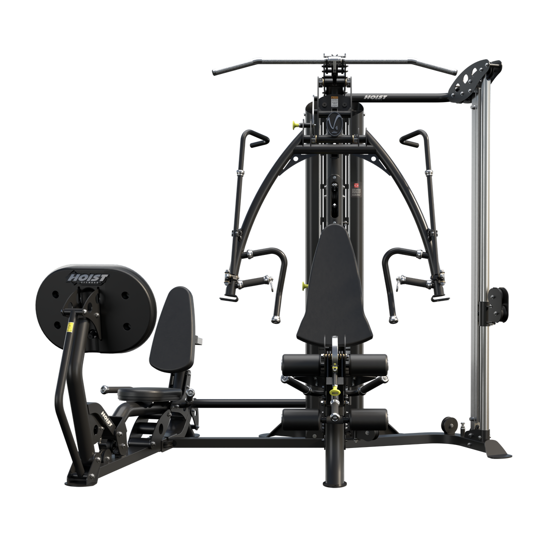 HOIST V4 Elite home gym complete system with leg press and pulley attachments for comprehensive strength training