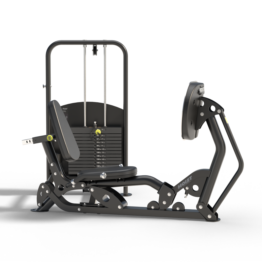 HOIST V ride leg press side view showing natural motion design for effective lower body strength workouts