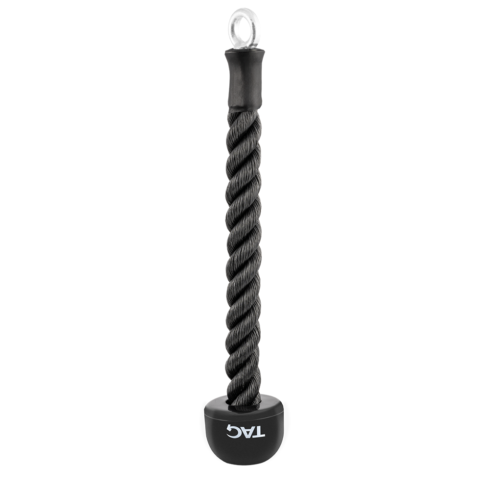 Hammer rope cable attachment with black twisted rope, upper attachment point, and TAG-branded end stop