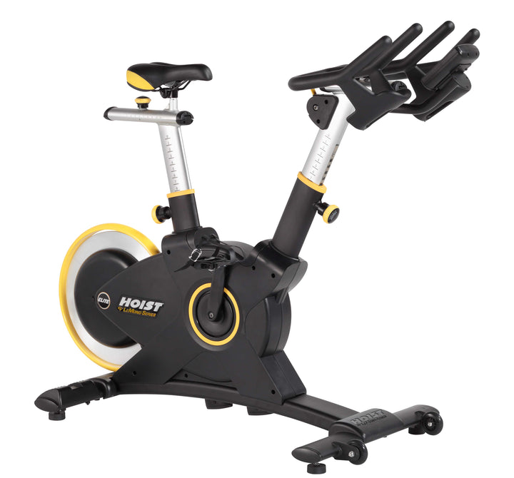 HOIST LeMond Series UT Upright Trainer with transport wheels and adjustable handlebars.