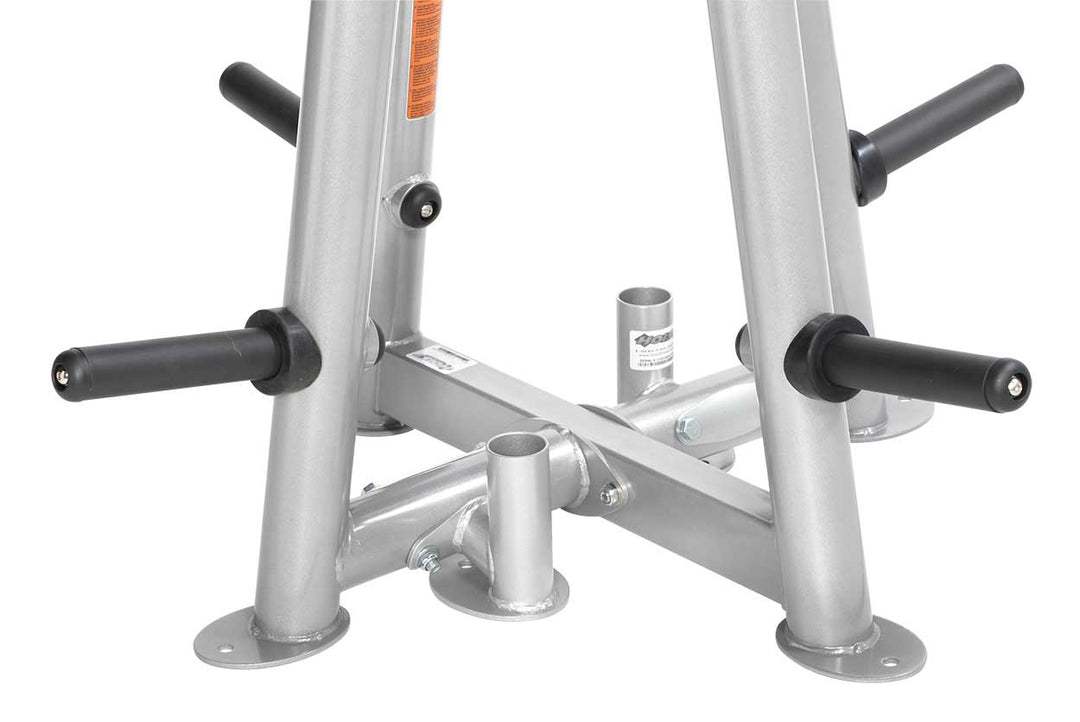 Silver finish four-sided plate tree with multiple evenly spaced storage horns