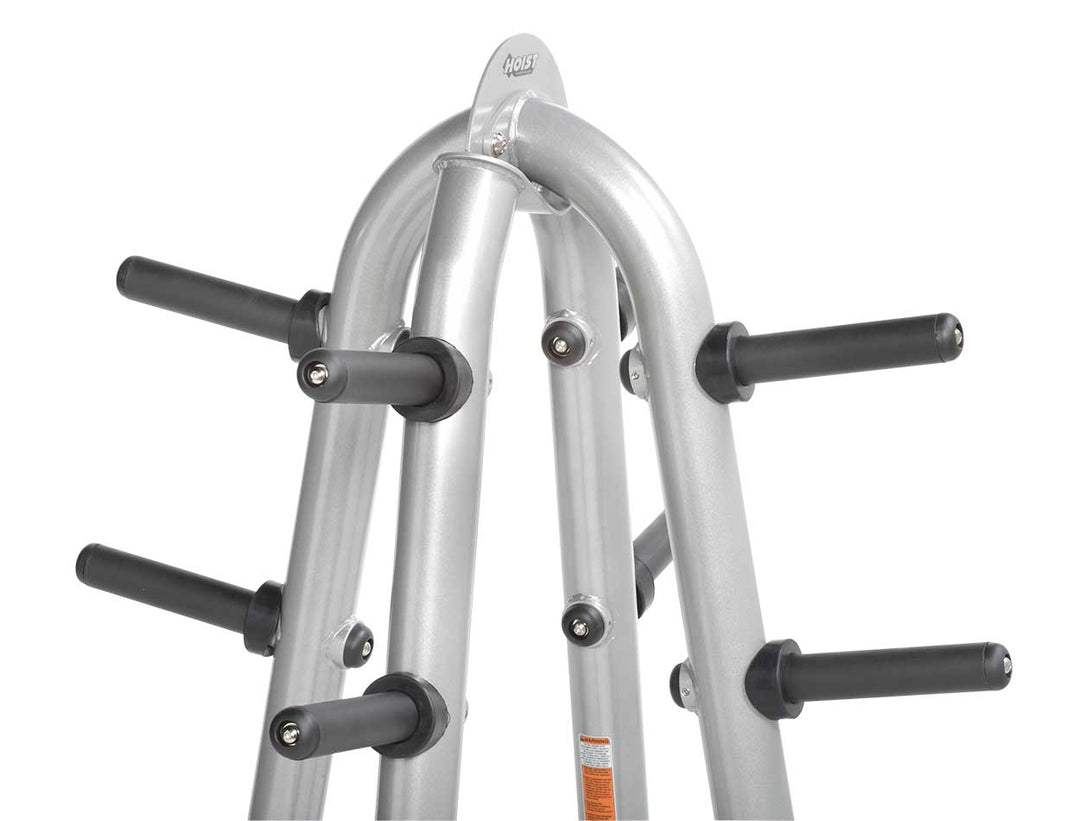 Close-up of upper frame and plate pegs showing angled design for easy access