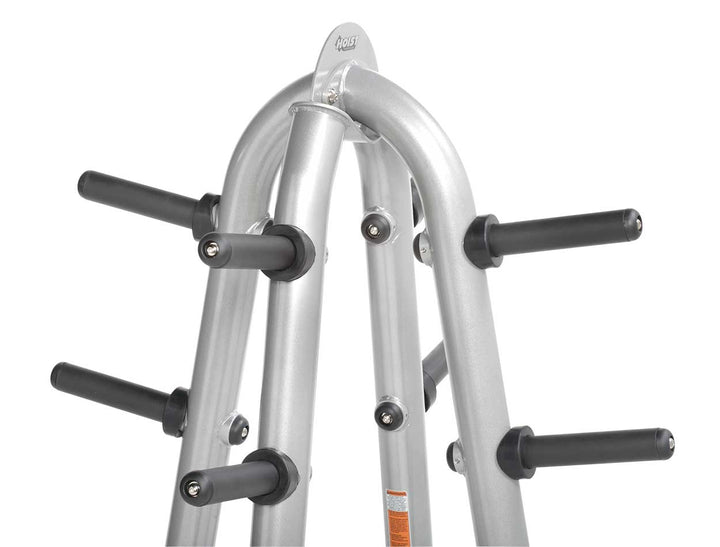 Close-up of upper frame and plate pegs showing angled design for easy access