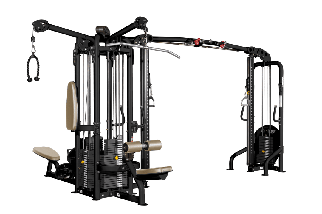 Commercial 6 station multi gym with single pod design and multiple workout stations for full body training