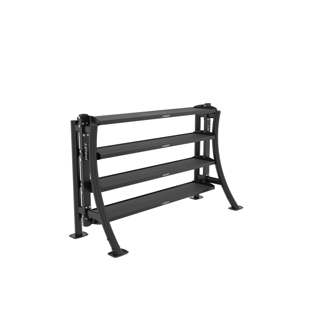 Hoist 8 FT. Universal Storage Rack with four-tier shelving for organized commercial gym equipment and accessory storage