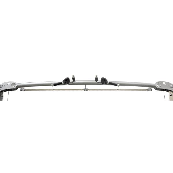 Close-up of multi-grip pull-up bar integrated into cable crossover frame for upper body training