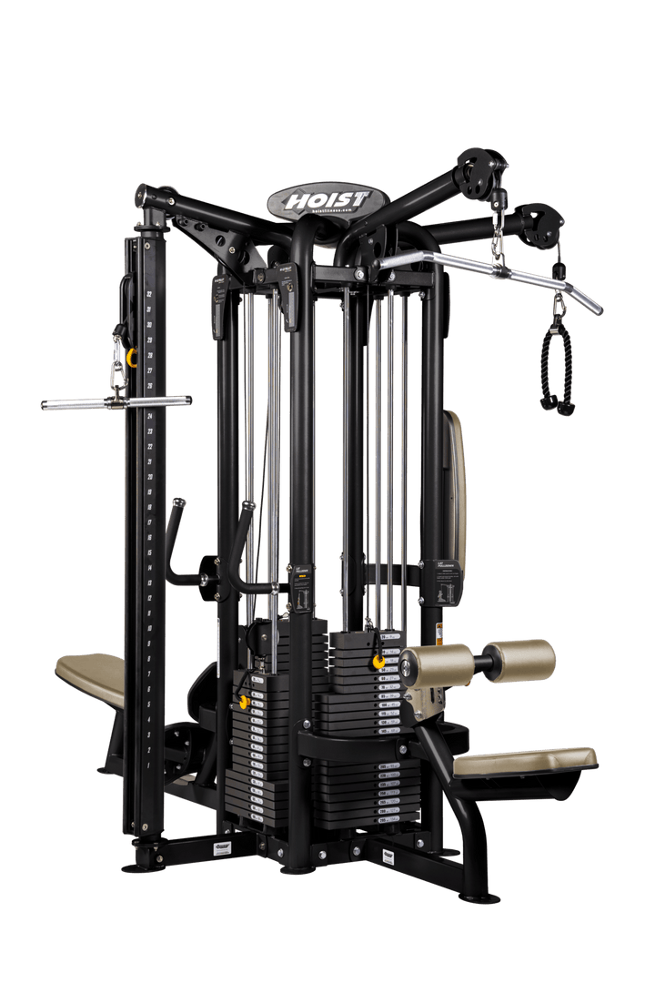 Commercial 4 station multi gym with compact single pod design for full body strength training