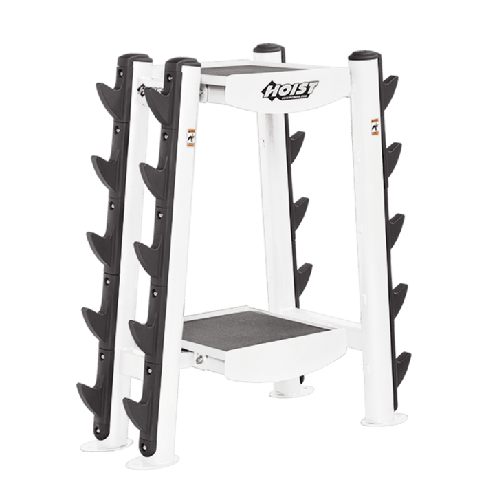 Silver frame commercial accessory rack with multi-level storage hooks and center tray