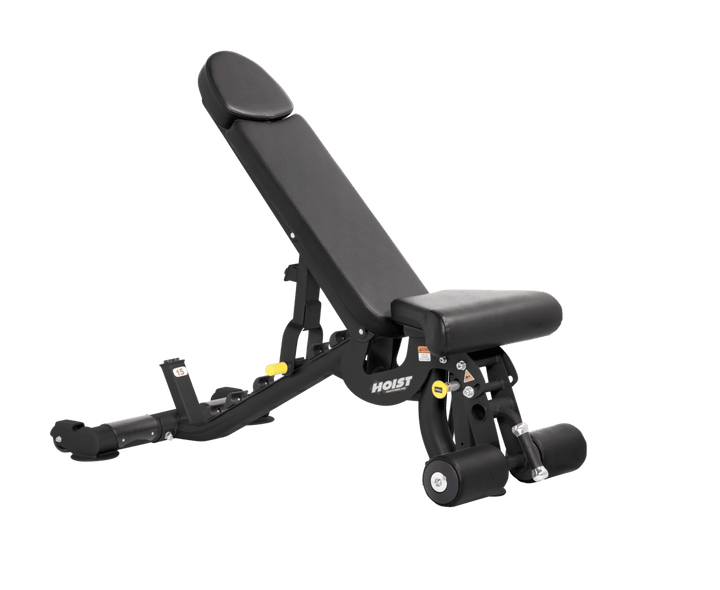 Hoist commercial adjustable bench with flat, incline, and decline positions for versatile strength training workouts