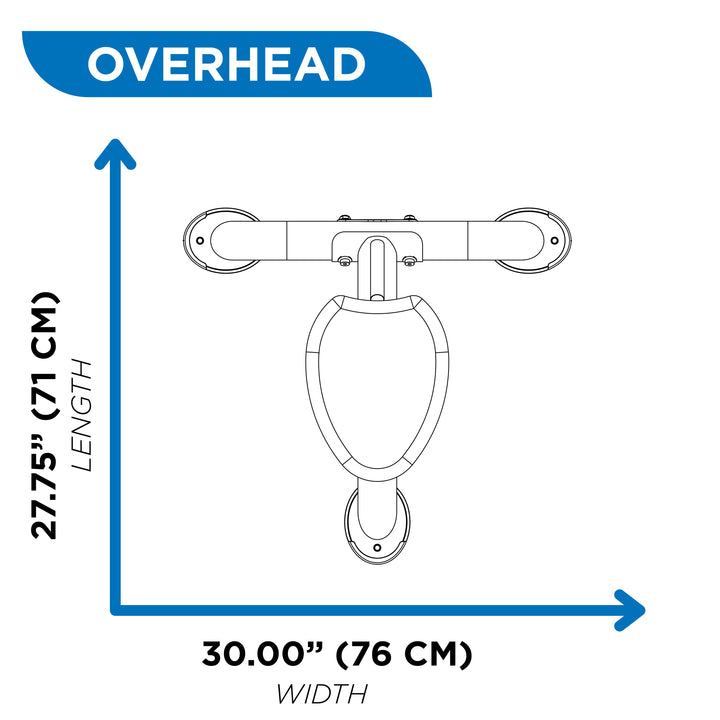Overhead diagram of utility stool showing 27.75 inch length and 30 inch width