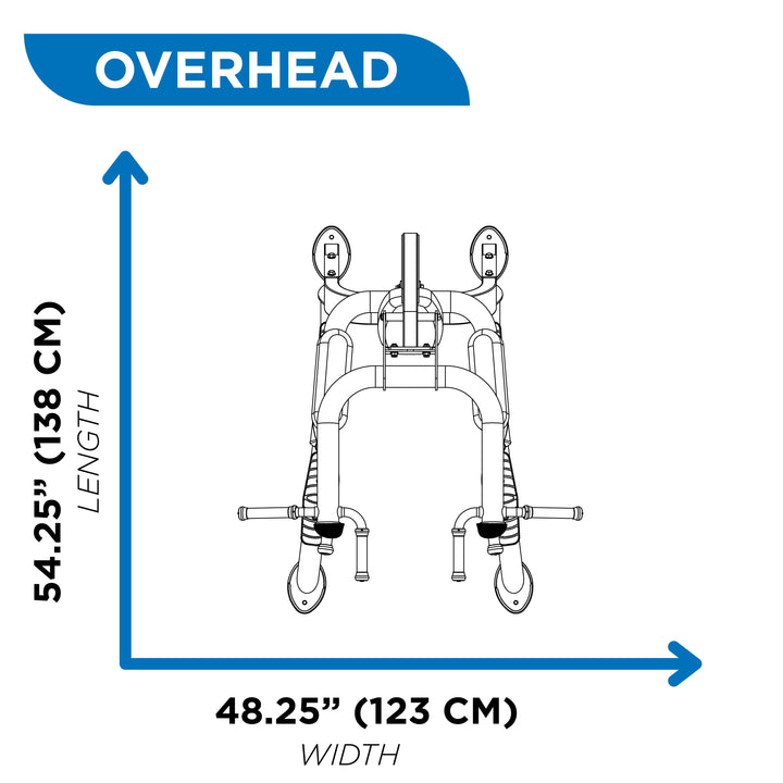 Overhead diagram of fitness tree showing 54.25 inch length and 48.25 inch width