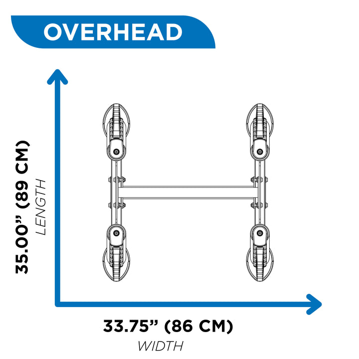 Overhead diagram of fixed barbell rack showing 35 inch length and 33.75 inch width dimensions