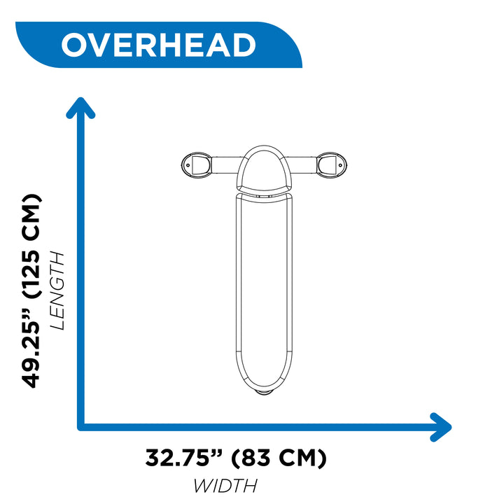 Hoist flat bench overhead dimensions diagram showing 49.25 inch length and 32.75 inch width