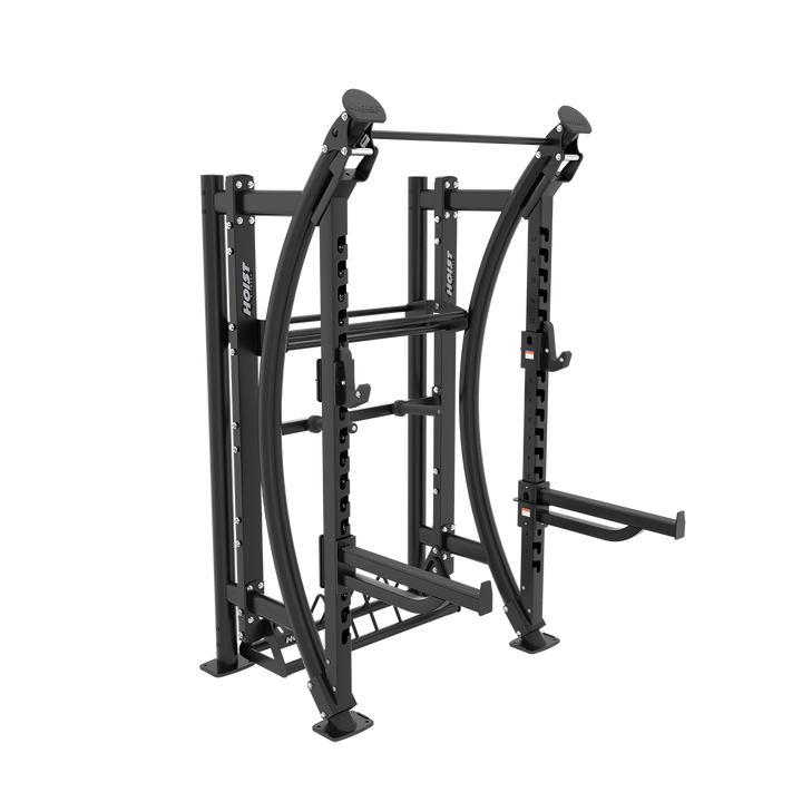 Hoist functional training rack with integrated bar storage, pull-up station, and commercial-grade strength training frame